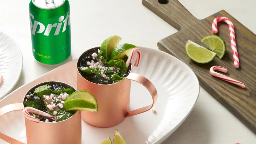 A picture of a Ho Ho Holiday Mule with a Sprite can next to it.